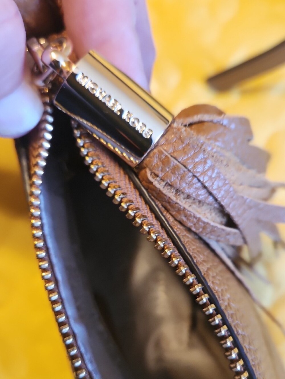 Michael Kors Tan Pebbled Leather Crossbody with Tassel - Picture 7 of 8